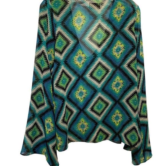 Show me your MuMu green modern print top blouse V neck long loose sleeves Med
C - Picture 7 of 7